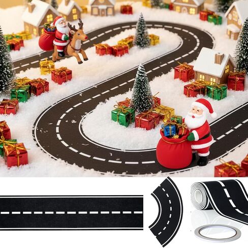 12 Pcs Christmas Race Party Decorations Track Felt Roadway Tape Set - 39"x4" Straight & 8"x4" Curve for Cars, Road for Wall Floor Car Themed Birthday Party Decor in Saudi Arabia