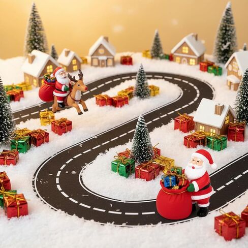 12 Pcs Christmas Race Party Decorations Track Felt Roadway Tape Set - 39"x4" Straight & 8"x4" Curve for Cars, Road for Wall Floor Car Themed Birthday Party Decor in Saudi Arabia