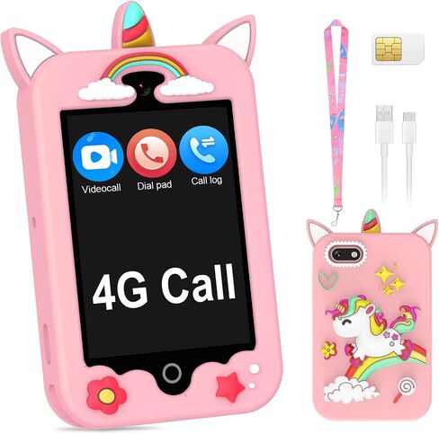 ele ELEOPTION 4G Smart Phone for Kids Toys with SIM Card, Touchscreen Toy Phone Interactive GPS Cell Phone for 3 4 5 6 7 8 9 10 Year Old Girls Boys Christmas Birthday Calling Smartphone Gifts Pink in Kuwait