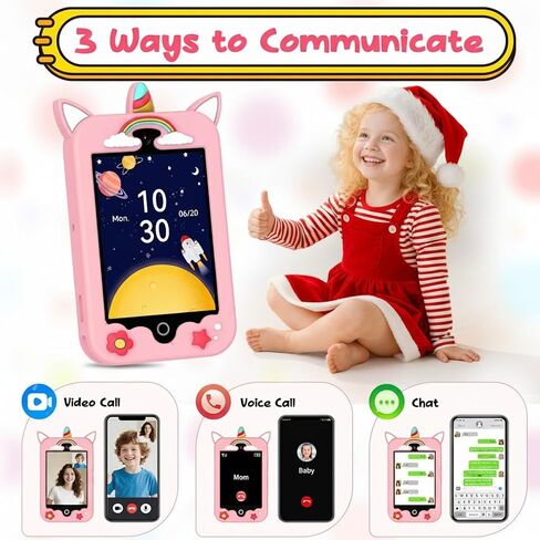 ele ELEOPTION 4G Smart Phone for Kids Toys with SIM Card, Touchscreen Toy Phone Interactive GPS Cell Phone for 3 4 5 6 7 8 9 10 Year Old Girls Boys Christmas Birthday Calling Smartphone Gifts Pink in Kuwait