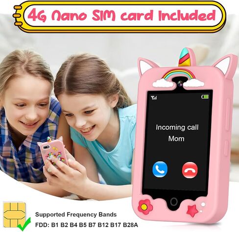 ele ELEOPTION 4G Smart Phone for Kids Toys with SIM Card, Touchscreen Toy Phone Interactive GPS Cell Phone for 3 4 5 6 7 8 9 10 Year Old Girls Boys Christmas Birthday Calling Smartphone Gifts Pink in Kuwait
