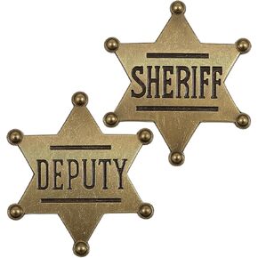 1 Pcs Sheriff Badge and 1 Pcs Deputy Sheriff Badge, Dress-Up Custom Metal Brooch Police Badges Pin Western Cop Star Old West Prop for Kids, Adults in Saudi Arabia