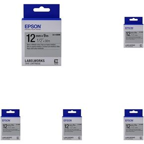 خرطوشة شريط Epson LabelWorks Standard LK (تستبدل LC) مقاس 1/2 بوصة باللون الأسود على الفضة المعدنية (LK-4SBM) - للاستخدام مع طابعات الملصقات LabelWorks LW-300 وLW-400 وLW-600P وLW-700 in Kuwait