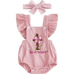 Newborn Baby Girl Boy Easter Romper Sleeveless Backless Cartoon Rabbit Button Bodysuit Jumpsuit Outfits in Kuwait