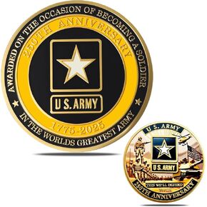عملة تحدي الذكرى السنوية الـ 250 لتأسيس الجيش الأمريكي - عملة تذكارية عسكرية مزدوجة الجوانب مطلية بالذهب مقاس 1.77 بوصة - سبيكة زنك عالية النقوش يمكن تجميعها للجنود والمحاربين القدامى ومؤيدي الجيش in Kuwait