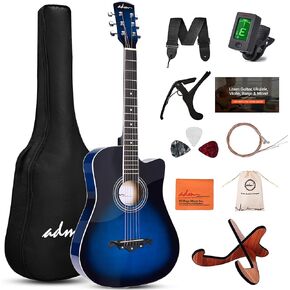 ADM 38" Inch Acoustic Guitar Bundle for Beginners Adults with Online Lesson, Cutaway Wood Acustica Guitarra Starter Set Package with Gig Bag, Strap, Steel Strings, Picks, Capos, Stand, Yellow in Kuwait