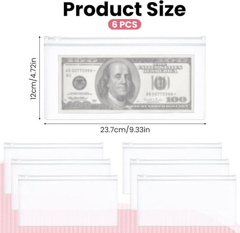 6 PCS Clear Plastic Cash Envelope, 4.7 x 9.3 Inch Zipper Plastic Envelopes Receipt Coupon Stickers Stamps Zipper Envelope Case Index Card Holder Organizer Reusable Clear Pencil Bags, A6 Size in Saudi Arabia
