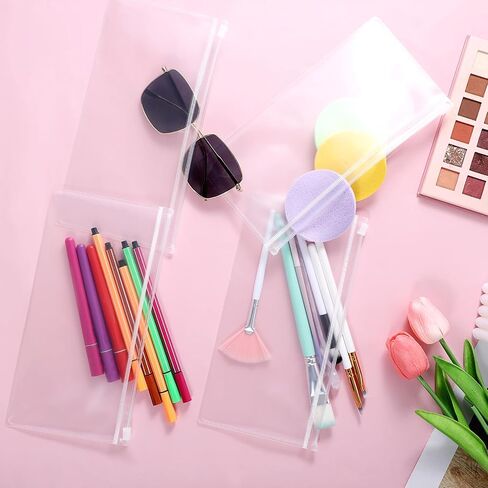 6 PCS Clear Plastic Cash Envelope, 4.7 x 9.3 Inch Zipper Plastic Envelopes Receipt Coupon Stickers Stamps Zipper Envelope Case Index Card Holder Organizer Reusable Clear Pencil Bags, A6 Size in Saudi Arabia