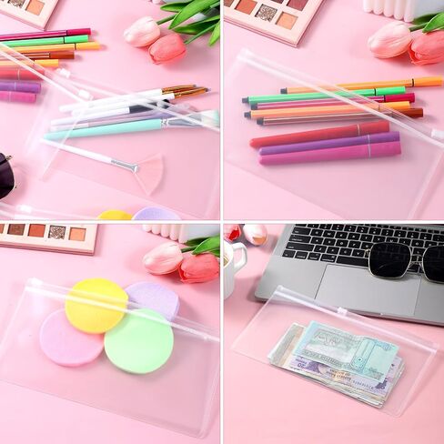6 PCS Clear Plastic Cash Envelope, 4.7 x 9.3 Inch Zipper Plastic Envelopes Receipt Coupon Stickers Stamps Zipper Envelope Case Index Card Holder Organizer Reusable Clear Pencil Bags, A6 Size in Saudi Arabia