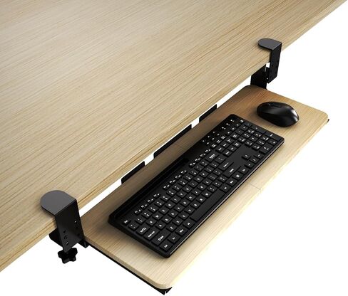 Large Keyboard Tray Under Desk Pull Out with Adjustable C-Clamp, Ergonomic Slide-Out Computer Keyboard and Mouse Platform Drawer for Office and Home Typing (Black) in Saudi Arabia