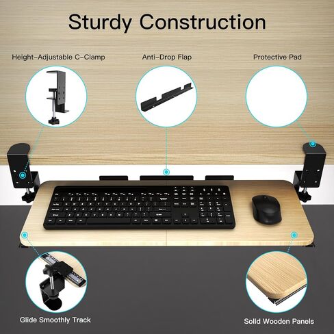 Large Keyboard Tray Under Desk Pull Out with Adjustable C-Clamp, Ergonomic Slide-Out Computer Keyboard and Mouse Platform Drawer for Office and Home Typing (Black) in Saudi Arabia