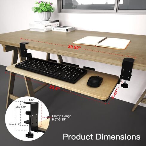 Large Keyboard Tray Under Desk Pull Out with Adjustable C-Clamp, Ergonomic Slide-Out Computer Keyboard and Mouse Platform Drawer for Office and Home Typing (Black) in Saudi Arabia