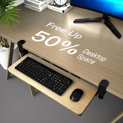 Large Keyboard Tray Under Desk Pull Out with Adjustable C-Clamp, Ergonomic Slide-Out Computer Keyboard and Mouse Platform Drawer for Office and Home Typing (Black) in Saudi Arabia