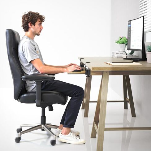 Large Keyboard Tray Under Desk Pull Out with Adjustable C-Clamp, Ergonomic Slide-Out Computer Keyboard and Mouse Platform Drawer for Office and Home Typing (Black) in Saudi Arabia