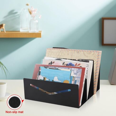 حامل بريد منظم للبريد المكتبي المعدني من Picowe، 3 فتحات حامل رسائل ومنظم مغلف للمكتب المنزلي (أسود) in Kuwait