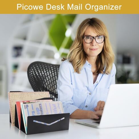 حامل بريد منظم للبريد المكتبي المعدني من Picowe، 3 فتحات حامل رسائل ومنظم مغلف للمكتب المنزلي (أسود) in Kuwait