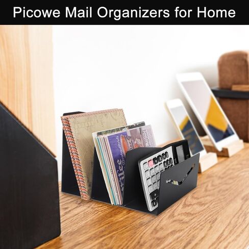 حامل بريد منظم للبريد المكتبي المعدني من Picowe، 3 فتحات حامل رسائل ومنظم مغلف للمكتب المنزلي (أسود) in Kuwait