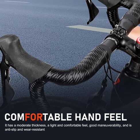 2 PCS Bike Handlebar Tapes, Non-Slip Carbon Fiber Pattern Handle Grip Tape, Shock-Absorbing Road Bicycle Bar Tape, Universal Long-Ride Accessories (Black) in Saudi Arabia