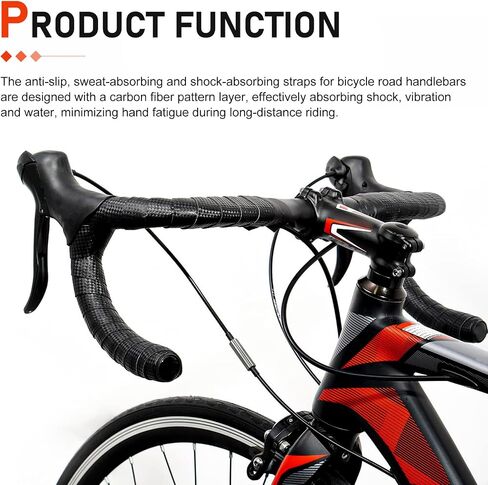2 PCS Bike Handlebar Tapes, Non-Slip Carbon Fiber Pattern Handle Grip Tape, Shock-Absorbing Road Bicycle Bar Tape, Universal Long-Ride Accessories (Black) in Saudi Arabia