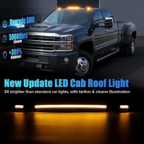 White LED Cab Roof Light Compatible with 2015-2019 Silverado Sierra 2500HD 3500HD Pickup Truck Cab Clearance lights 3PCS Smoke Lens in Saudi Arabia