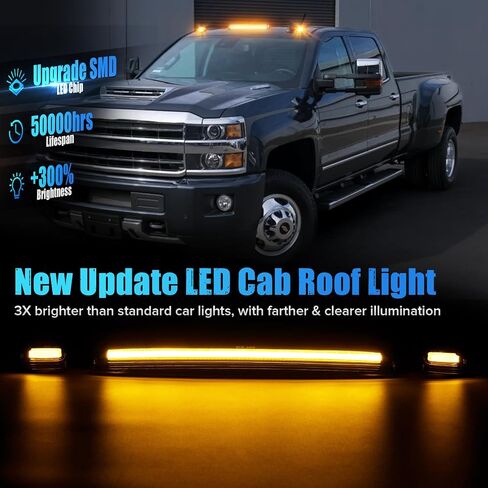 White LED Cab Roof Light Compatible with 2015-2019 Silverado Sierra 2500HD 3500HD Pickup Truck Cab Clearance lights 3PCS Smoke Lens in Saudi Arabia