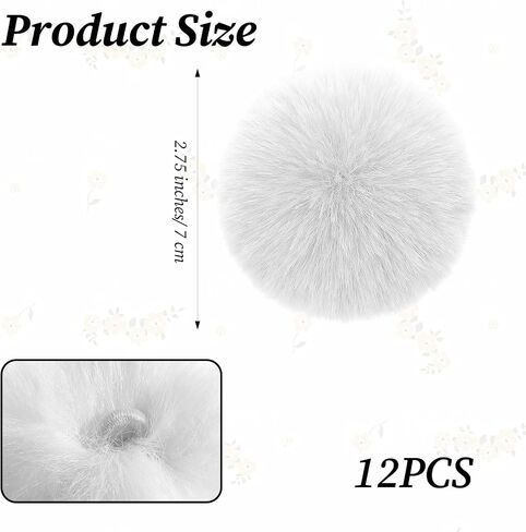 12 PCS Fluffy Pom Poms Crochet Accessories, Removable Fox Faux Fur Pom Poms Balls with Snap Button for Hats, Shoes, Keychains, Scarves, Gloves Knitting Hat Pompoms Crafts Supplies, 2.75 Inches(White) in Kuwait