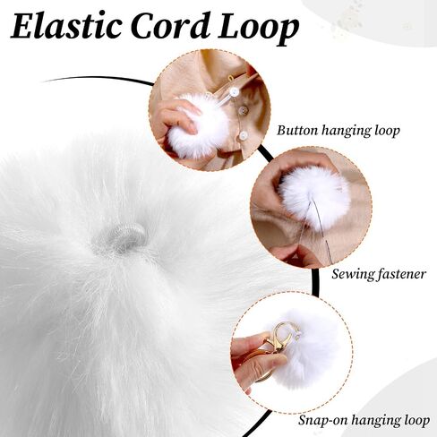 12 PCS Fluffy Pom Poms Crochet Accessories, Removable Fox Faux Fur Pom Poms Balls with Snap Button for Hats, Shoes, Keychains, Scarves, Gloves Knitting Hat Pompoms Crafts Supplies, 2.75 Inches(White) in Kuwait