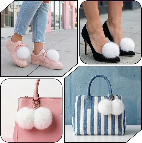 12 PCS Fluffy Pom Poms Crochet Accessories, Removable Fox Faux Fur Pom Poms Balls with Snap Button for Hats, Shoes, Keychains, Scarves, Gloves Knitting Hat Pompoms Crafts Supplies, 2.75 Inches(White) in Kuwait