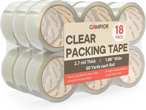 Clear Packing Tape Heavy Duty 6 Rolls, 1.7mil Thickness, Strong Adhesive for Shipping, Moving & Packaging, 1.88" Wide x 60 Yards Per Roll, Smooth Unroll, Clear Finish, Fits Standard Dispensers in Saudi Arabia