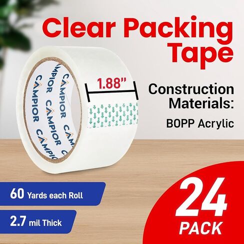 Clear Packing Tape Heavy Duty 6 Rolls, 1.7mil Thickness, Strong Adhesive for Shipping, Moving & Packaging, 1.88" Wide x 60 Yards Per Roll, Smooth Unroll, Clear Finish, Fits Standard Dispensers in Saudi Arabia