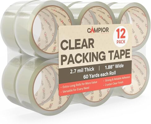 Clear Packing Tape Heavy Duty 6 Rolls, 1.7mil Thickness, Strong Adhesive for Shipping, Moving & Packaging, 1.88" Wide x 60 Yards Per Roll, Smooth Unroll, Clear Finish, Fits Standard Dispensers in Saudi Arabia