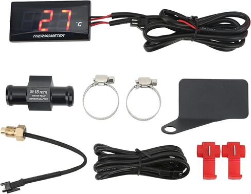 شاشة LCD عالمية للدراجات النارية DC12V مقياس درجة حرارة الماء النحيف، مقياس درجة حرارة الماء الرقمي مع تي شيرت 16 مم، شاشة عالية الوضوح لمراقبة محرك الدراجة النارية، نطاق 0-120 درجة مئوية (إضاءة خلفية حمراء) in Kuwait