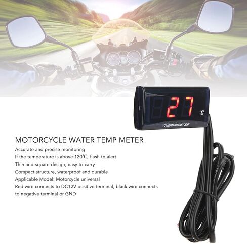 شاشة LCD عالمية للدراجات النارية DC12V مقياس درجة حرارة الماء النحيف، مقياس درجة حرارة الماء الرقمي مع تي شيرت 16 مم، شاشة عالية الوضوح لمراقبة محرك الدراجة النارية، نطاق 0-120 درجة مئوية (إضاءة خلفية حمراء) in Kuwait