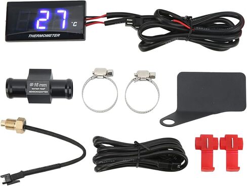 شاشة LCD عالمية للدراجات النارية DC12V مقياس درجة حرارة الماء النحيف، مقياس درجة حرارة الماء الرقمي مع تي شيرت 16 مم، شاشة عالية الوضوح لمراقبة محرك الدراجة النارية، نطاق 0-120 درجة مئوية (إضاءة خلفية حمراء) in Kuwait