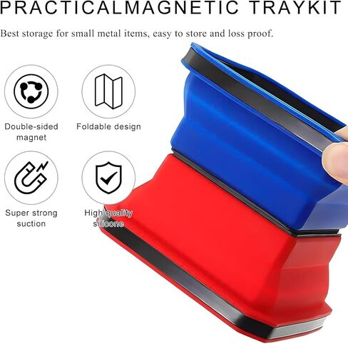 4 Pcs Collapsible Magnetic Parts Tray Set,2 Different Color Foldable Silicone Magnetic Tool Trays Holder for Organizing Screw Bolts Nuts Washers Pins and Other Small Metal Parts（4.5 inch） in Saudi Arabia