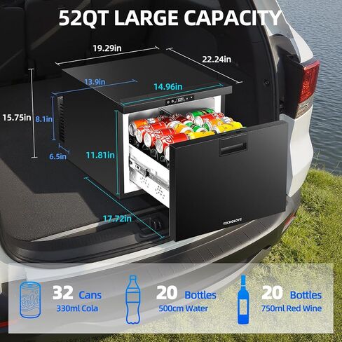 ثلاجة بدرج 12 فولت 52QT(50L) ثلاجة بفريزر RV 12 فولت، (-4 ℉-68 ℉) ثلاجة محمولة، مبرد سيارة للسفر وثلاجة السيارة، والسفر والتخييم ورحلات الطريق الخلفية، شاحنة فان SUV 12/24 فولت تيار مستمر in Kuwait