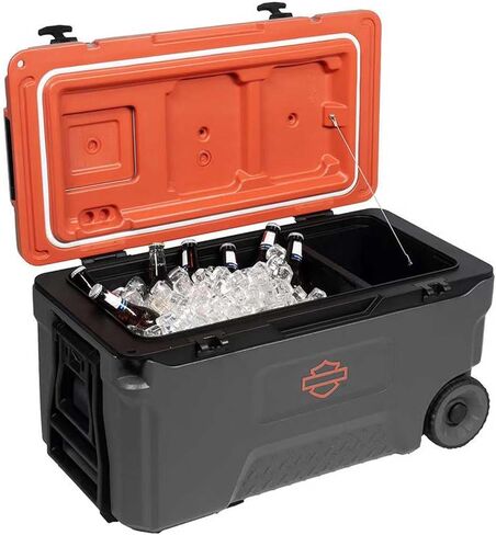 Harley-Davidson 52 Qt. Bar & Shield Fully Insulated Wheeled Cooler, Gray/Orange in Saudi Arabia
