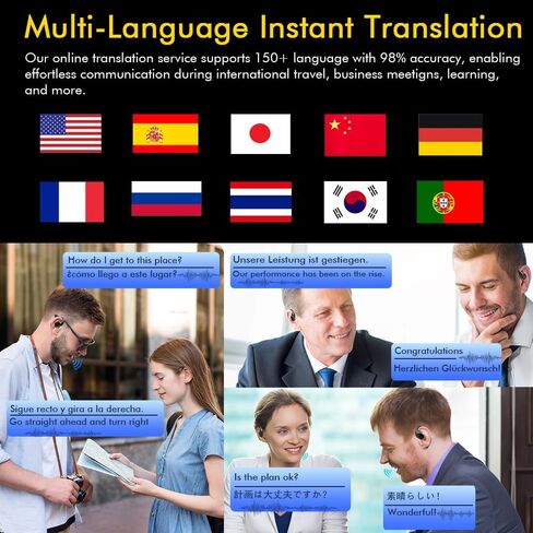 AI Translation Earbuds Real Time 146 Language Offline & Online Translator Earbuds, Audifonos Traductores Inglés Español, 4-in-1 Translating Device, Translate Ear Buds for Travel Learning in Saudi Arabia