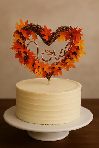 Autumn Wedding Cake Topper With Orange Paper Leaves for Fall Theme Decorating in Saudi Arabia