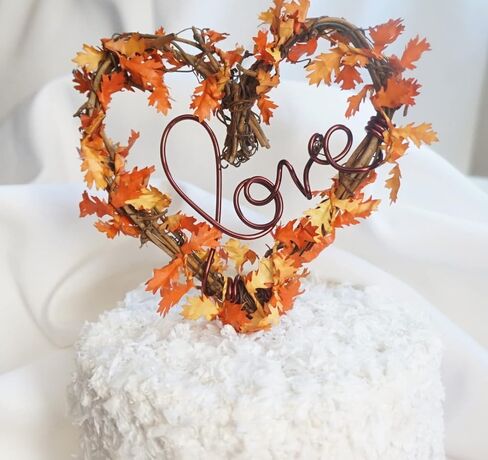 Autumn Wedding Cake Topper With Orange Paper Leaves for Fall Theme Decorating in Saudi Arabia