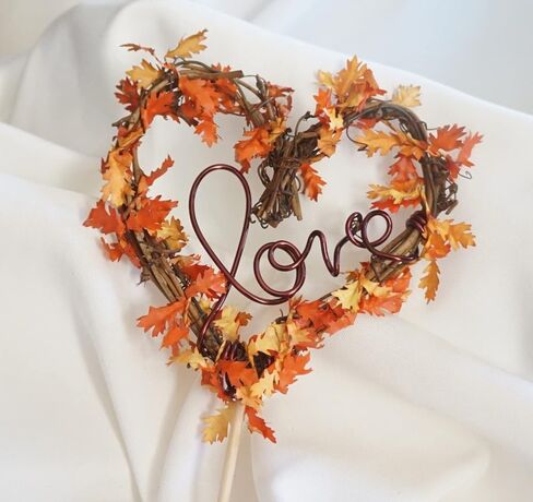 Autumn Wedding Cake Topper With Orange Paper Leaves for Fall Theme Decorating in Saudi Arabia