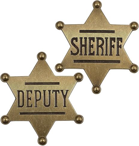 1 Pcs Sheriff Badge and 1 Pcs Deputy Sheriff Badge, Dress-Up Custom Metal Brooch Police Badges Pin Western Cop Star Old West Prop for Kids, Adults in Saudi Arabia