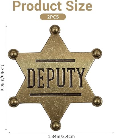 1 Pcs Sheriff Badge and 1 Pcs Deputy Sheriff Badge, Dress-Up Custom Metal Brooch Police Badges Pin Western Cop Star Old West Prop for Kids, Adults in Saudi Arabia