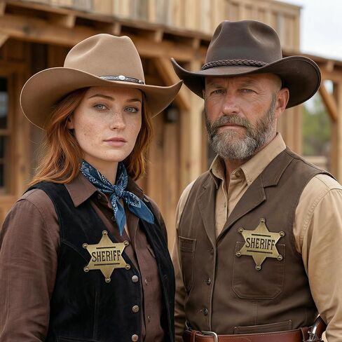 1 Pcs Sheriff Badge and 1 Pcs Deputy Sheriff Badge, Dress-Up Custom Metal Brooch Police Badges Pin Western Cop Star Old West Prop for Kids, Adults in Saudi Arabia