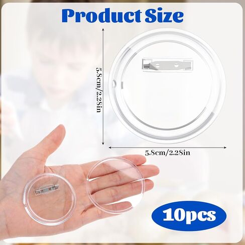 TIESOME 10 Set Clear Pins for Crafts, Plastic Button Making Kit Blank Pins Bulk Make Your Own Buttons Badge Maker Photo Buttons with Clear Cover for Crafts (2.28 Inch) in Kuwait
