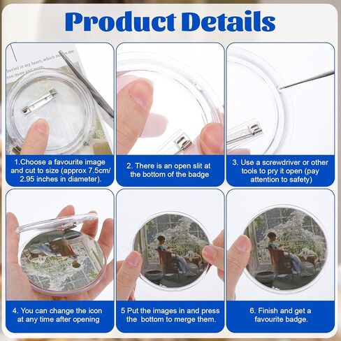 TIESOME 10 Set Clear Pins for Crafts, Plastic Button Making Kit Blank Pins Bulk Make Your Own Buttons Badge Maker Photo Buttons with Clear Cover for Crafts (2.28 Inch) in Kuwait