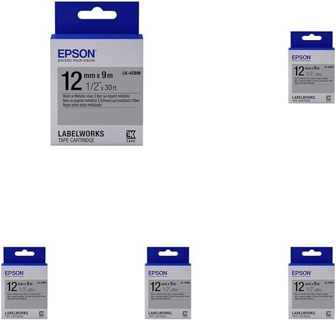 خرطوشة شريط Epson LabelWorks Standard LK (تستبدل LC) مقاس 1/2 بوصة باللون الأسود على الفضة المعدنية (LK-4SBM) - للاستخدام مع طابعات الملصقات LabelWorks LW-300 وLW-400 وLW-600P وLW-700 in Saudi Arabia