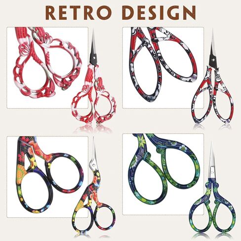 4 Pairs 4.72 Inch Sewing Embroidery Scissors with 4 Pcs Artificial Leather Cover Stainless Steel Flower Pattern Stork Vintage European Style Crochet Small Sewing Scissors DIY Tool Art Work in Kuwait