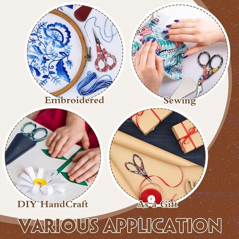 4 Pairs 4.72 Inch Sewing Embroidery Scissors with 4 Pcs Artificial Leather Cover Stainless Steel Flower Pattern Stork Vintage European Style Crochet Small Sewing Scissors DIY Tool Art Work in Kuwait