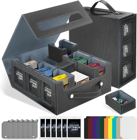 Commander Deck Box with Handle, Trading Card Storage Box for MTG&TCG.7 in 1 MTG Deck Box with 6 Toploaders, 6 Stoppers, 10 Colorful Dividers.(Black& Red, 7 IN 1) in Saudi Arabia